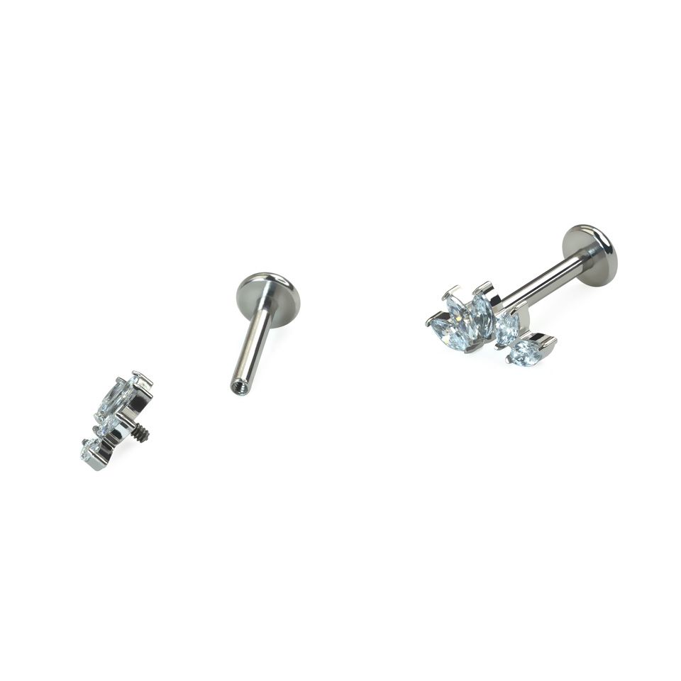 Curved titanium labret with 5 stones