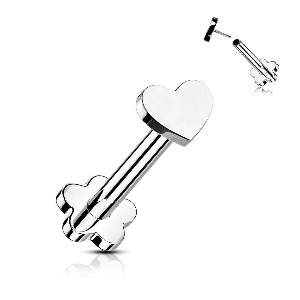 Double ended titanium labret with flower and heart