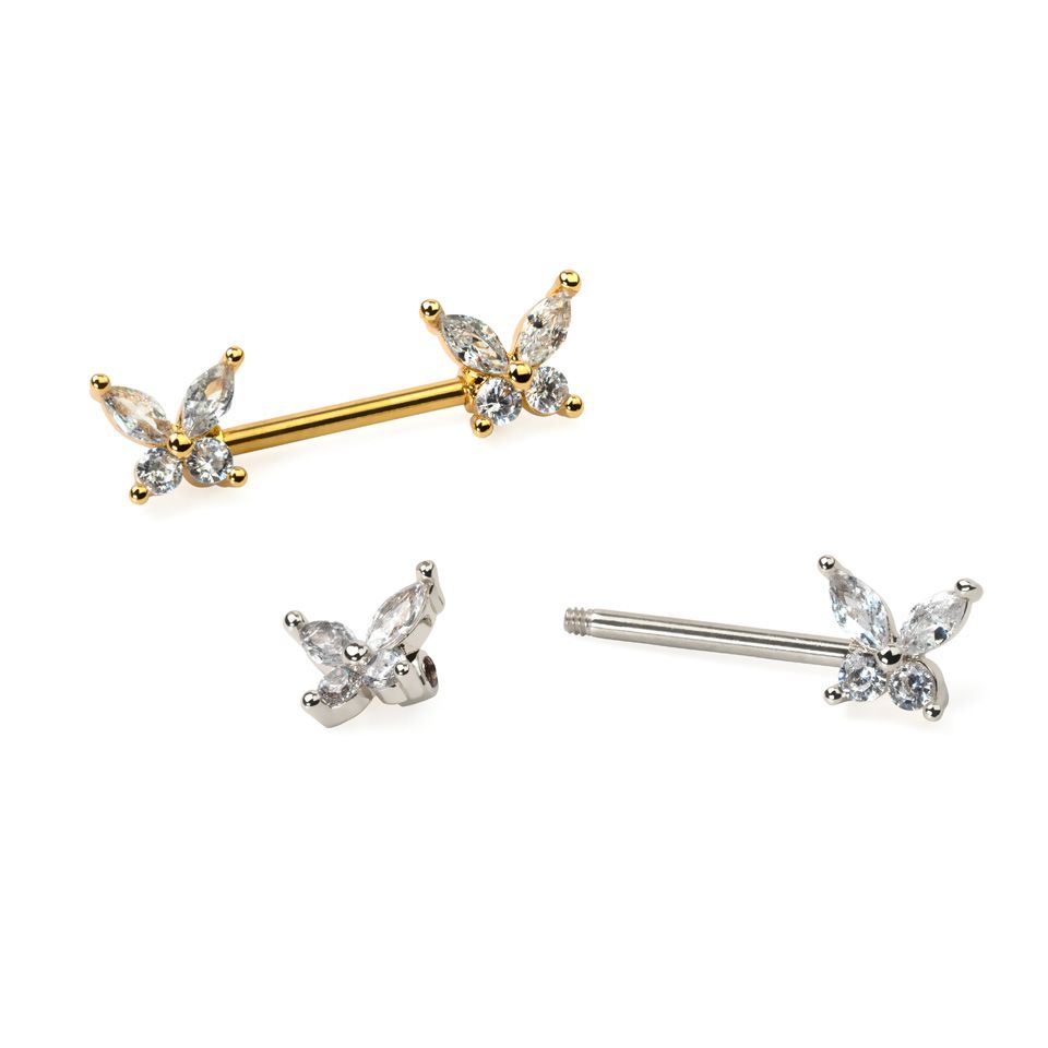 Nipple barbell with butterfly ends