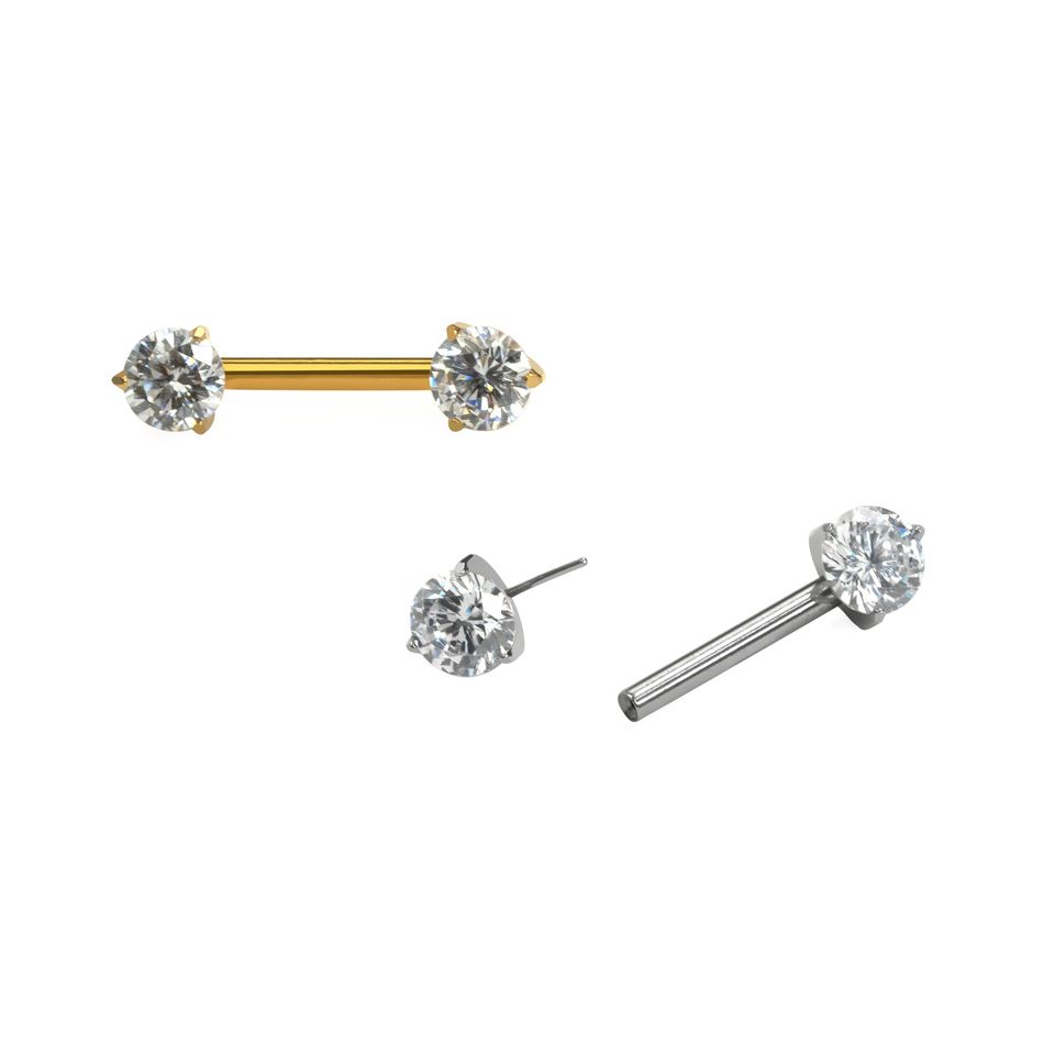 Nipple barbell titanium with stones