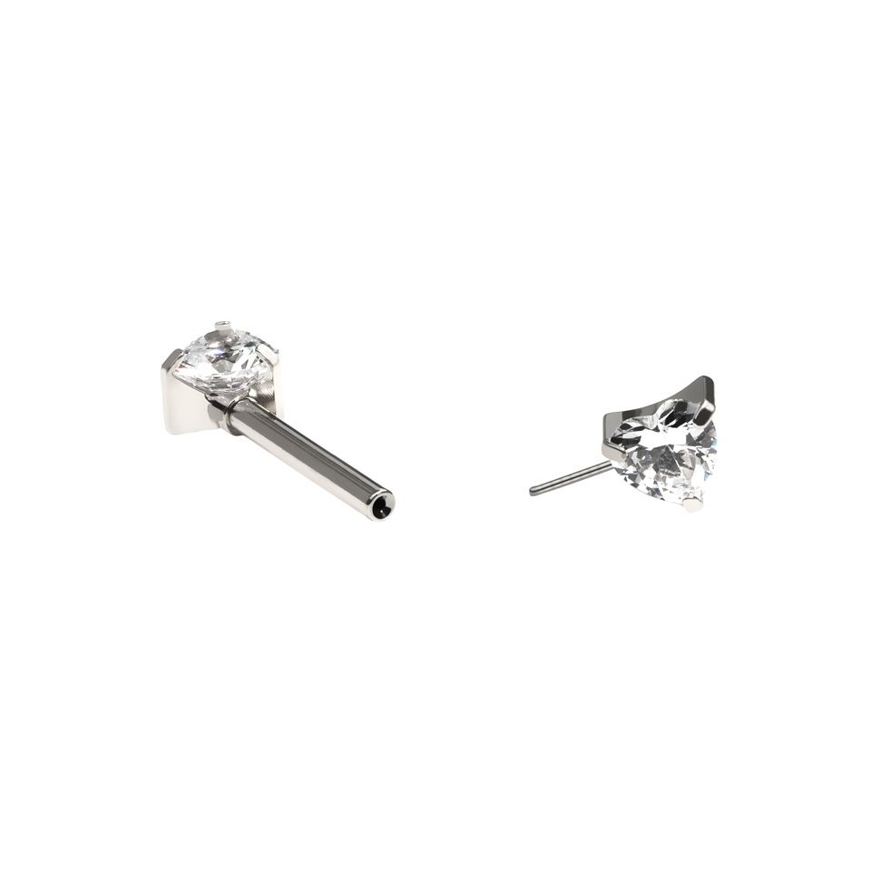 Titanium nipple barbell with heart shaped CZ stones