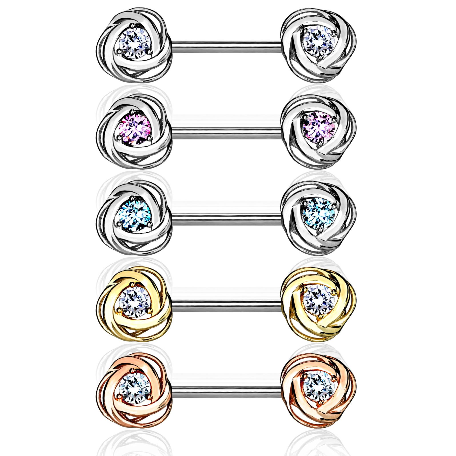 Nipple barbell with stones and roses