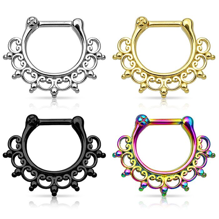 Septum clicker made of surgical steel with ornamental design