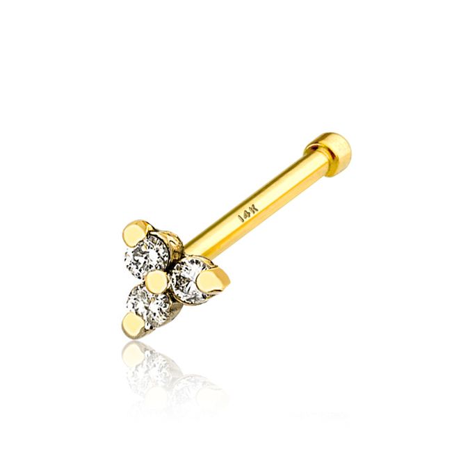 Spiralica za nos od 14K zlata s tri mala kamenčića