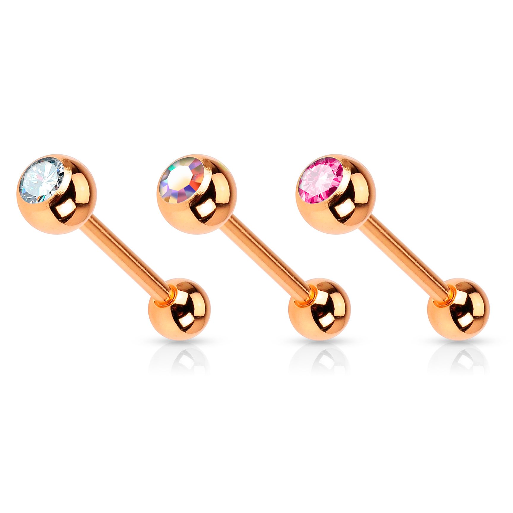 Rose gold šipkica za jezik s umetnutim kamenčićem