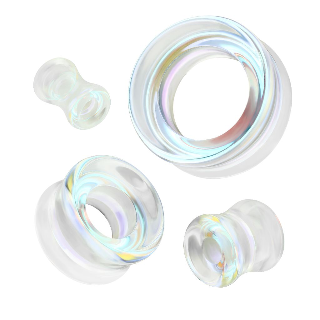 Glass double flare tunnel with aurora borealis effect