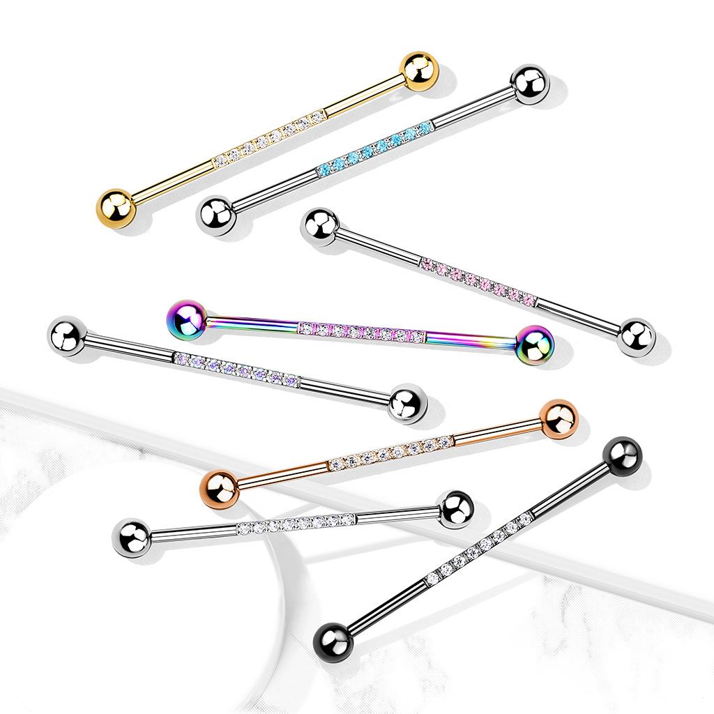 Industrial barbell with stones in a row