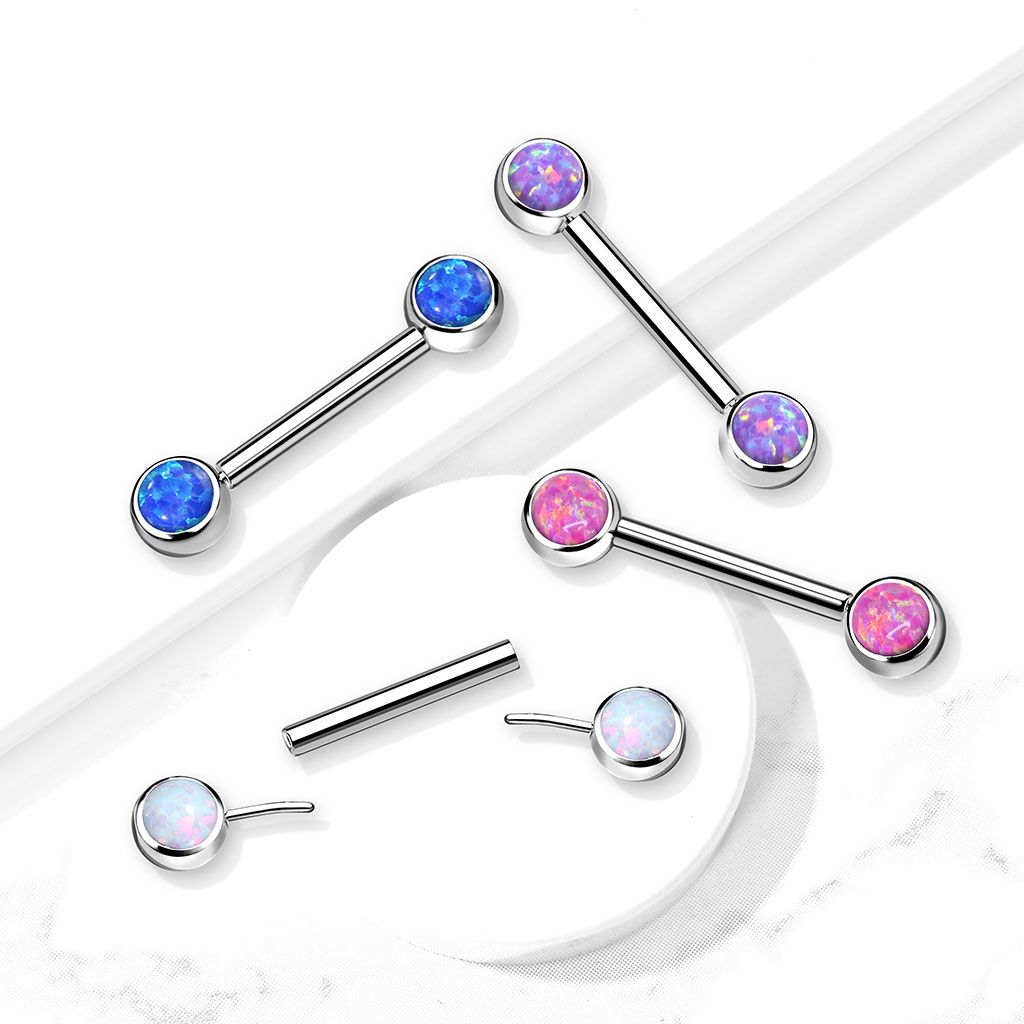 Threadless push-in nipple barbell made of titanium with opal ends