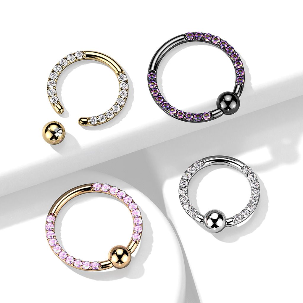 Titanium captive bead ring with front facing stones on each side