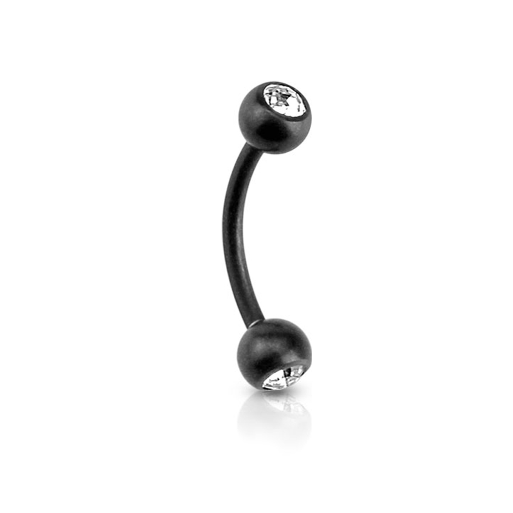 Curved barbell in black matte color with bezel-set stones