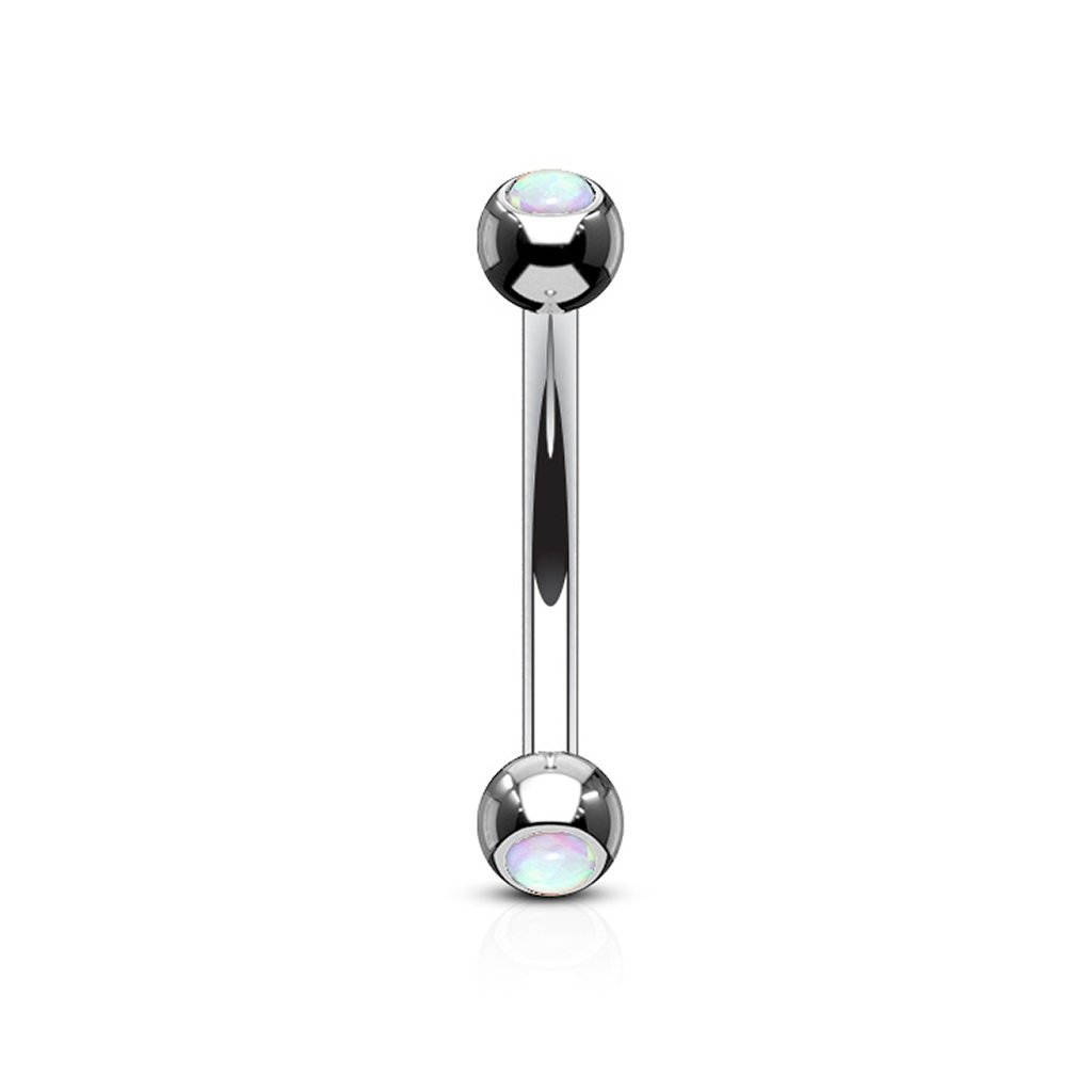 Curved barbell with bezel-set opal stones