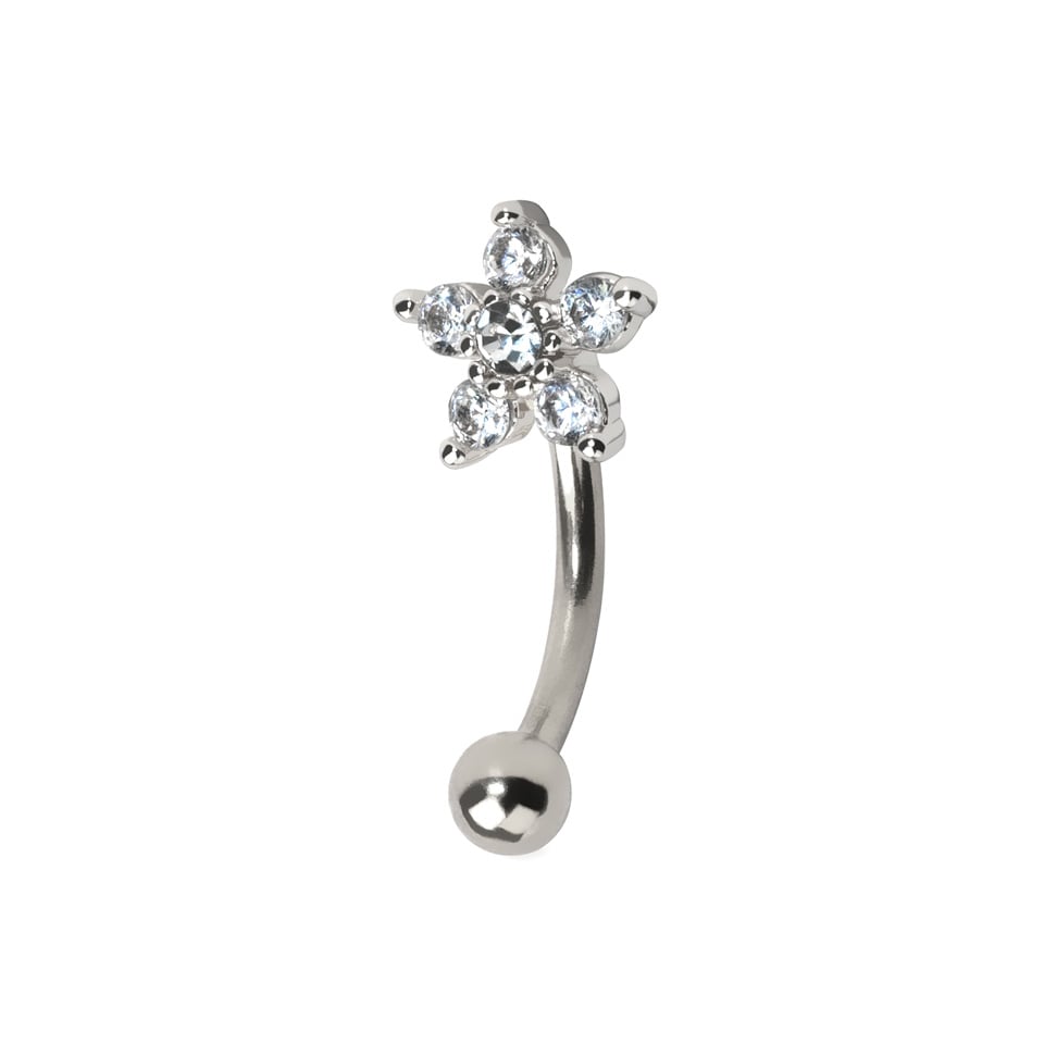 Curved barbell with studded flower
