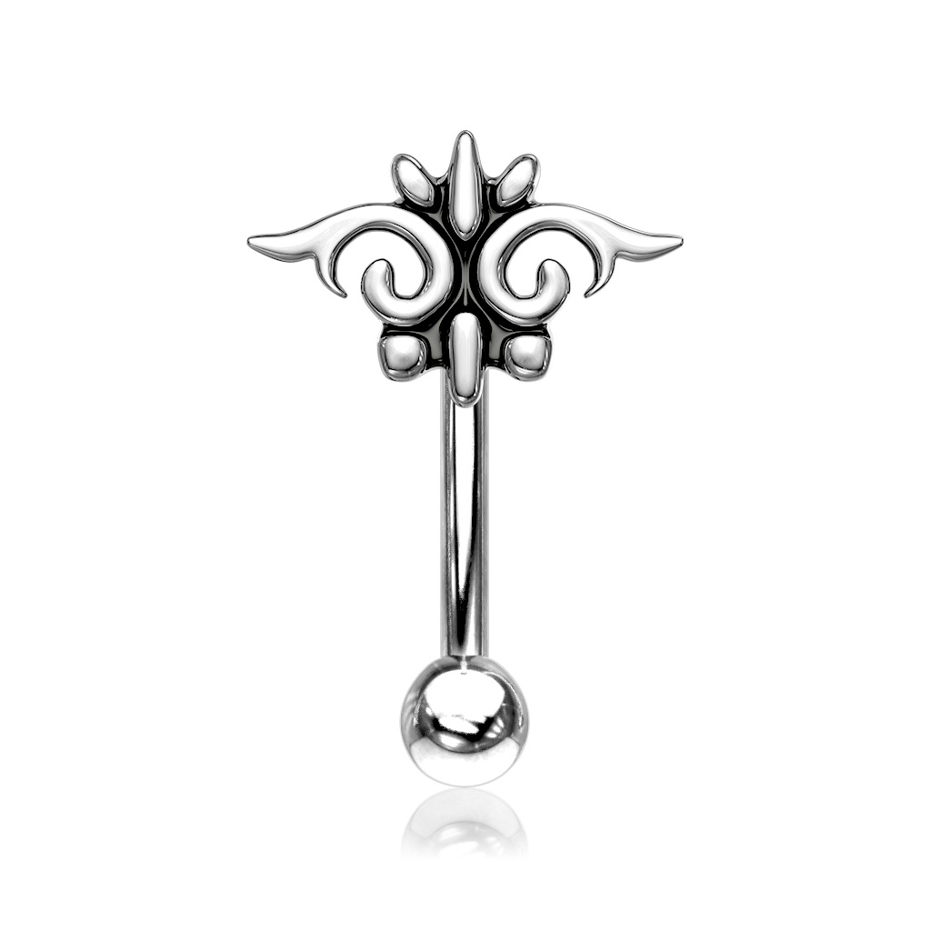 Curved barbell with tribal decoration