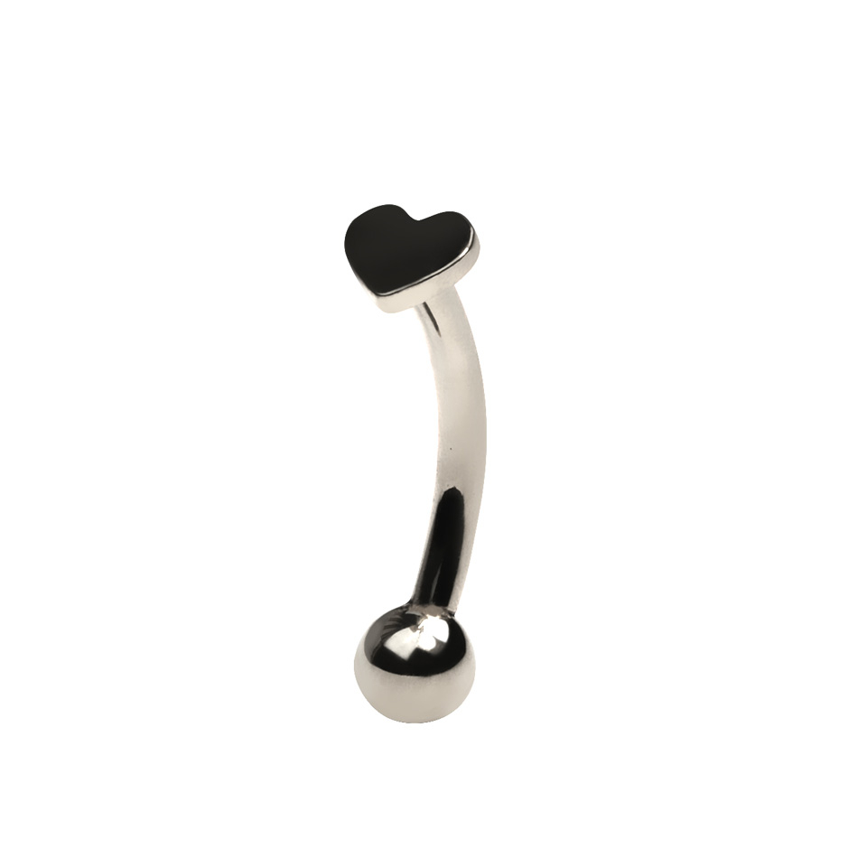 Curved titanium barbell with heart