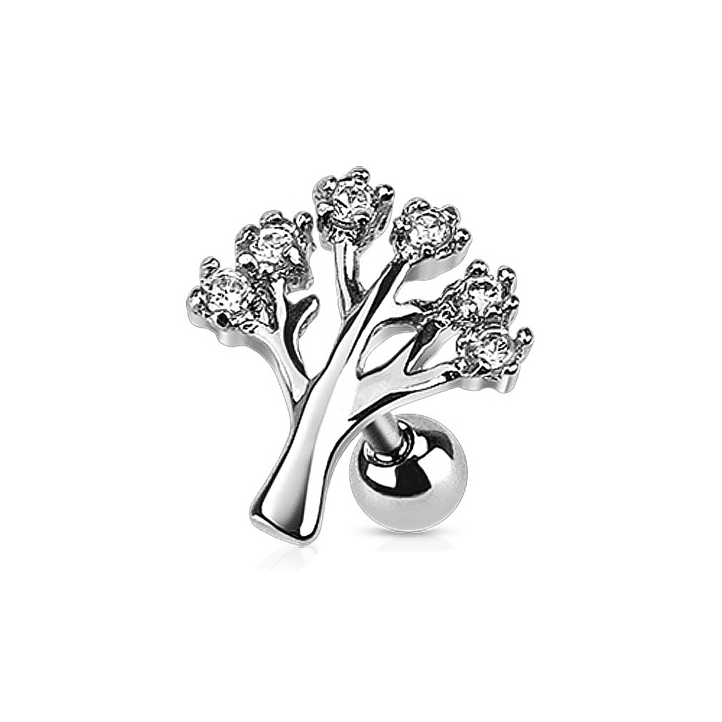 Tragus piercing with studded tree charm