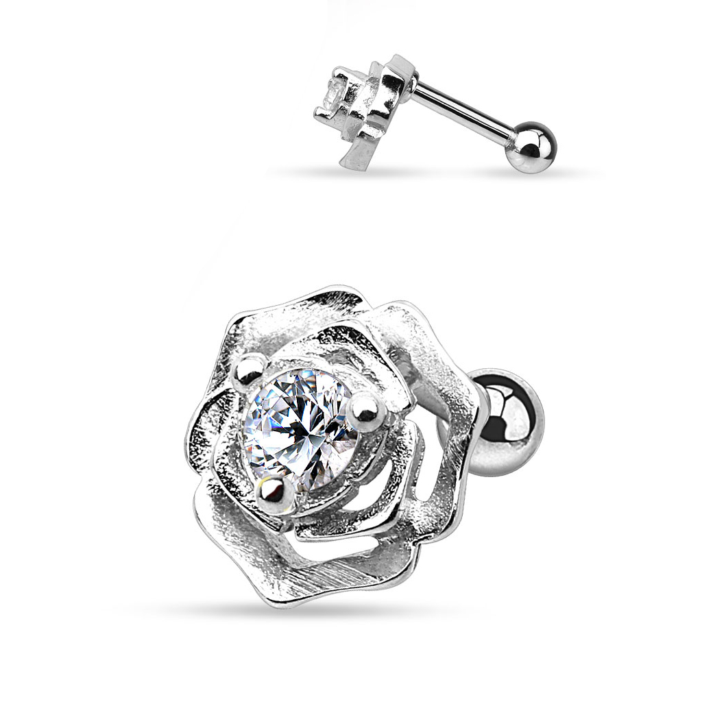 Ear piercing with rose and stone