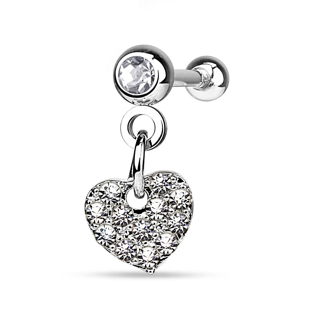 Ear piercing with studded heart dangle
