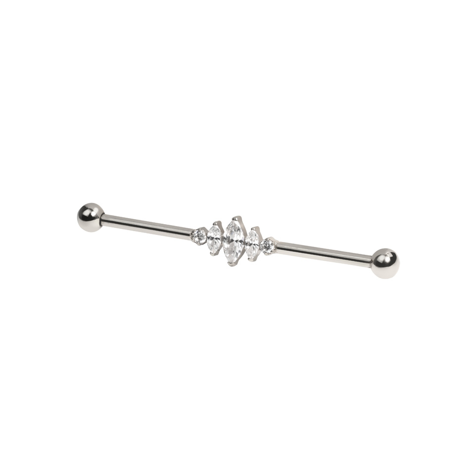 Titanium industrial barbell with marquise stones