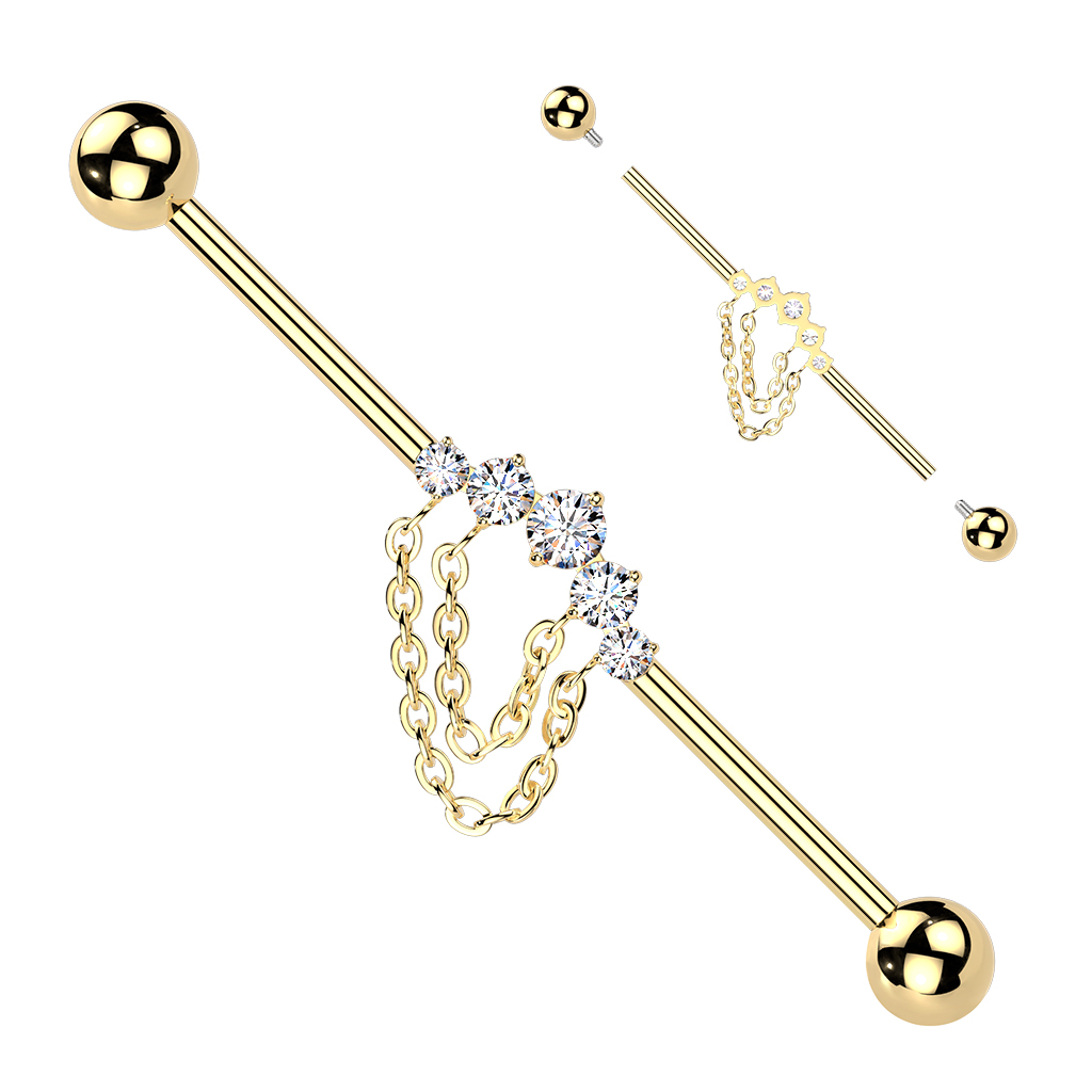 Industrial barbell with stones and chains in titanium