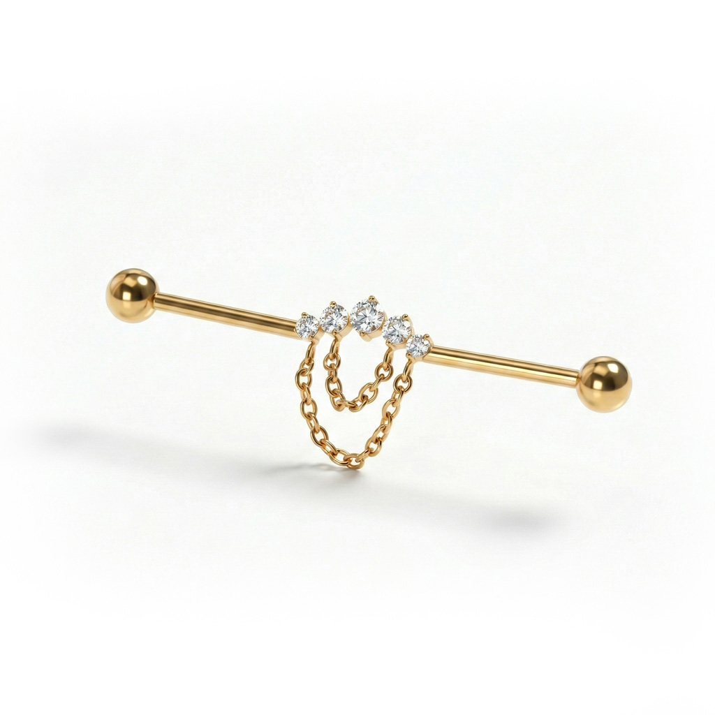 Industrial barbell with stones and chains in titanium