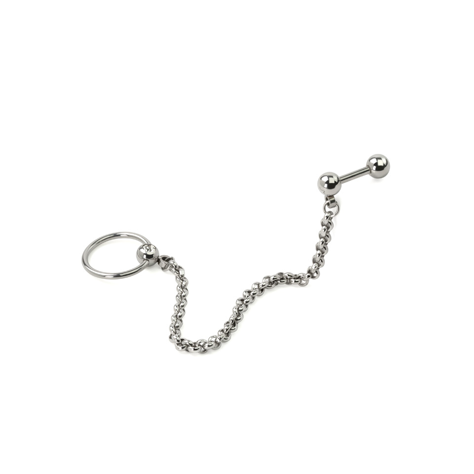 Cbr and bar for tragus and helix piercings with chain