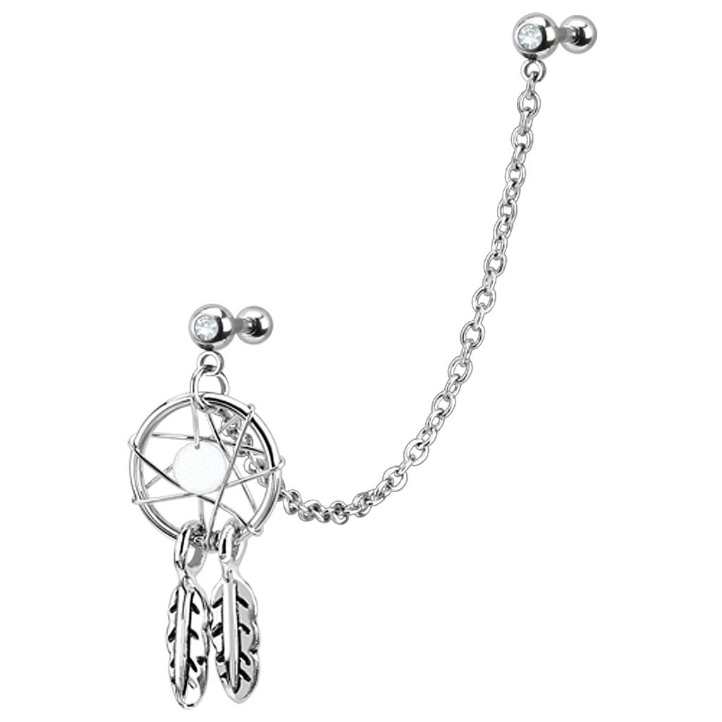 Ear piercing for tragus and helix with dreamcatcher