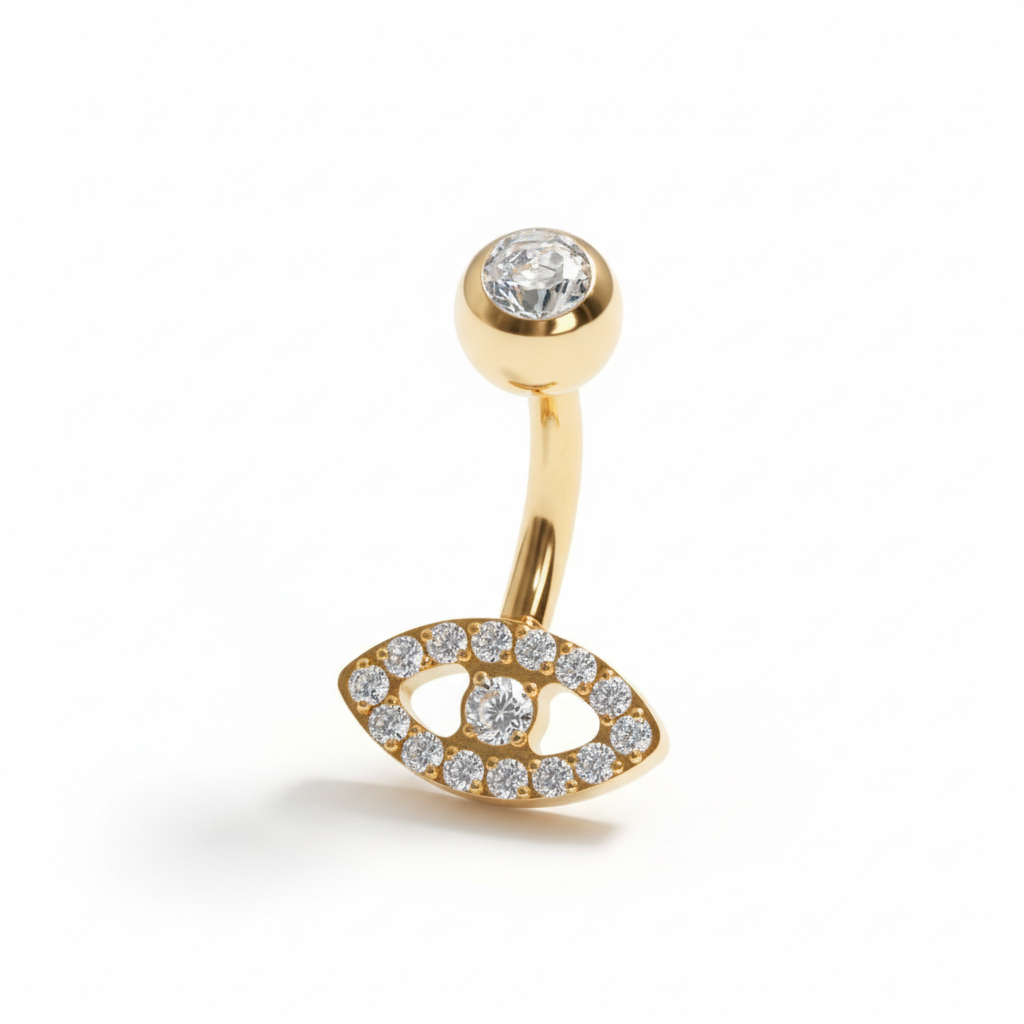 Titanium belly ring with evil eye