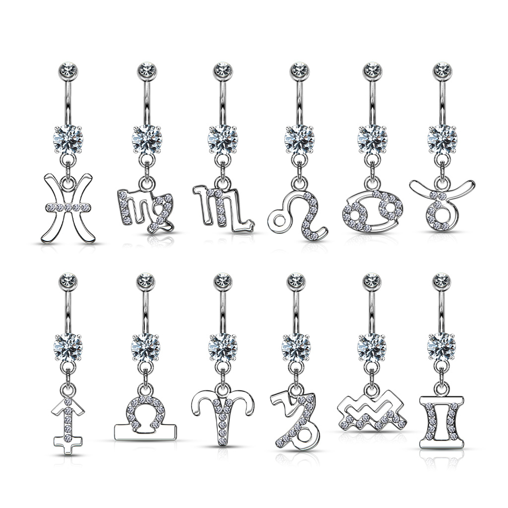 Belly button ring with zodiac sign dangle