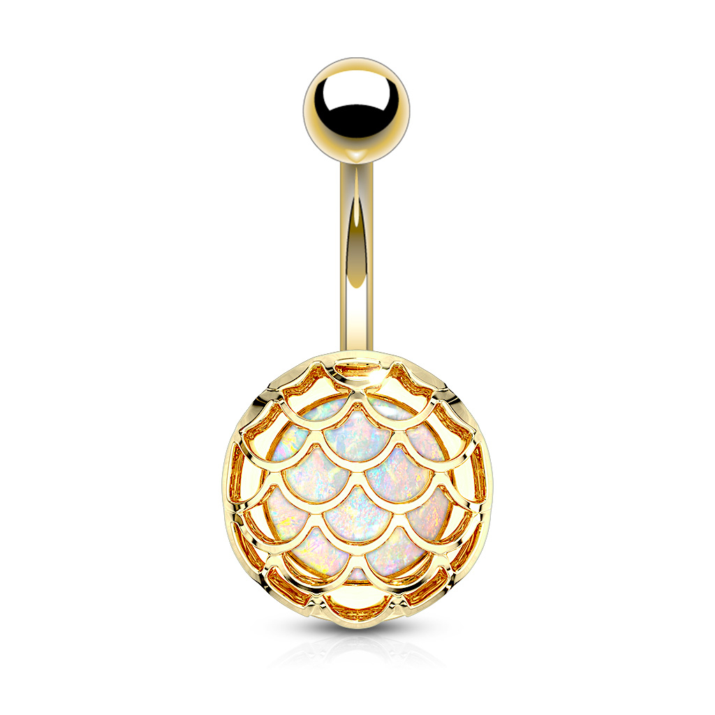 Belly button ring with opal stone in a scales design case