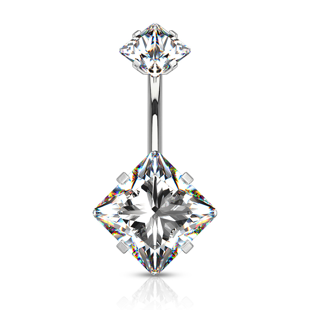 Belly button ring internally threaded with square gems