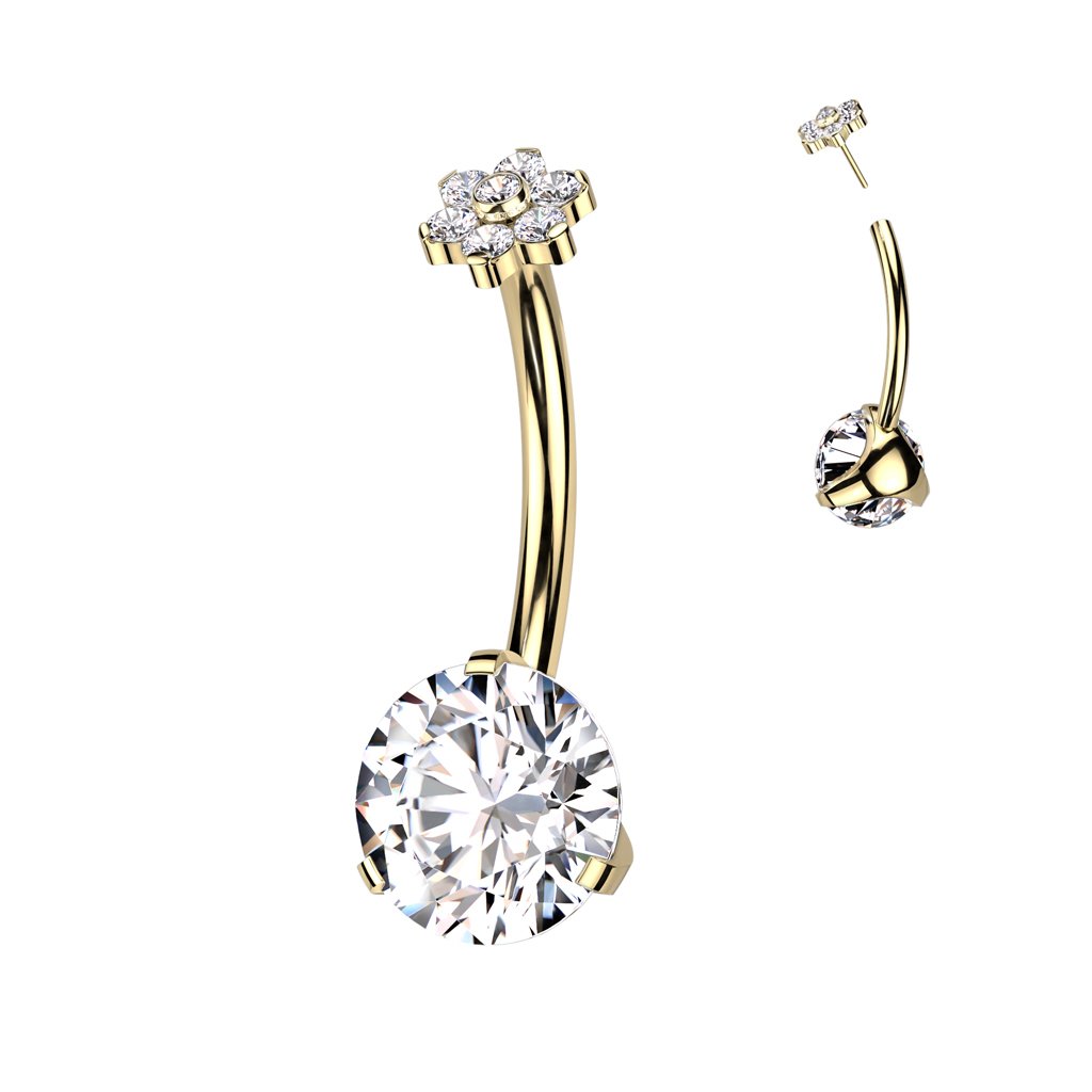 Belly ring with large stone and cute flower top