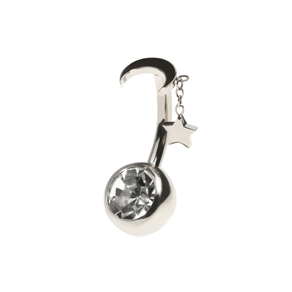 Titanium belly ring with floating moon and star