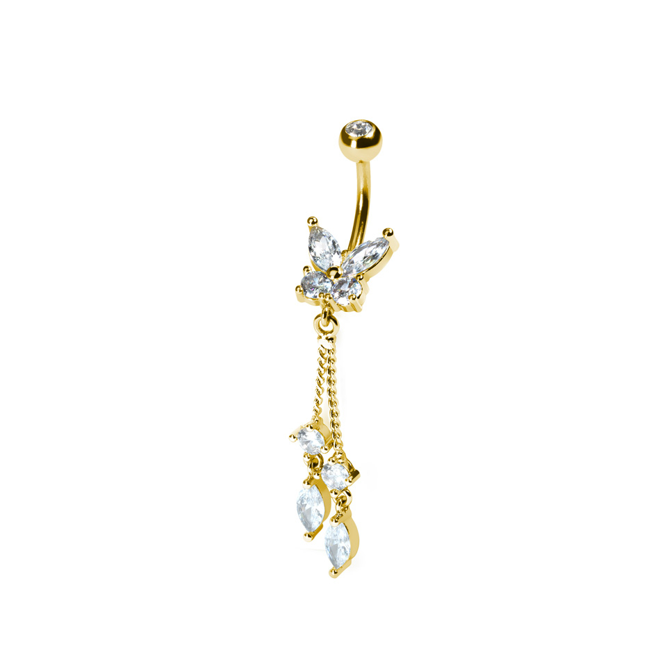 Butterfly belly ring with dangling charms