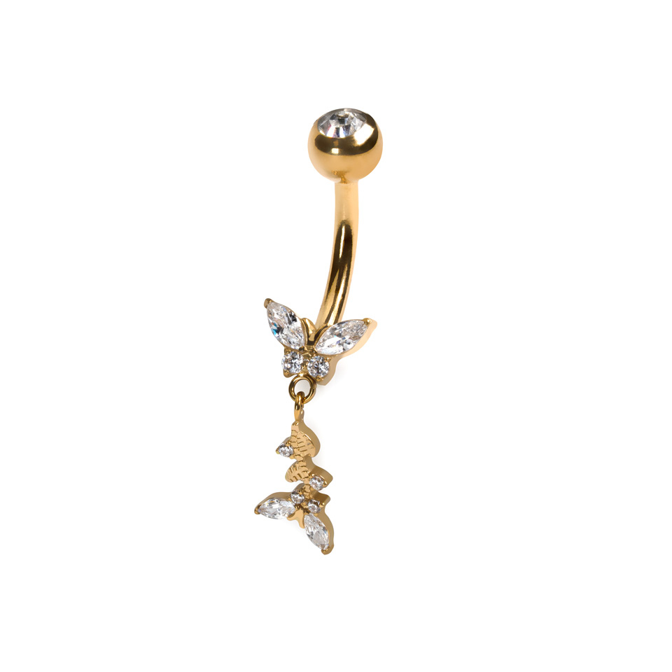 Titanium belly ring with butterflies