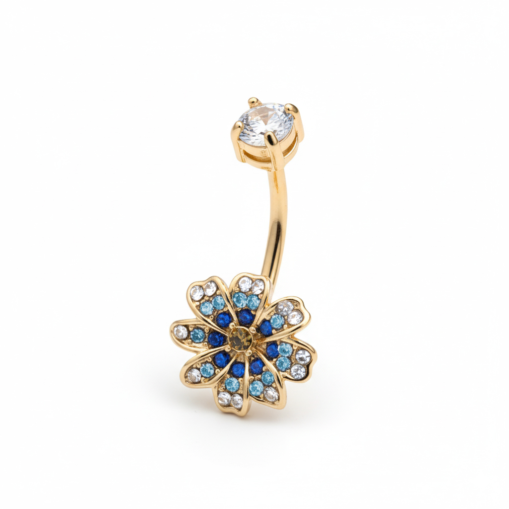 Belly barbell with blue flower