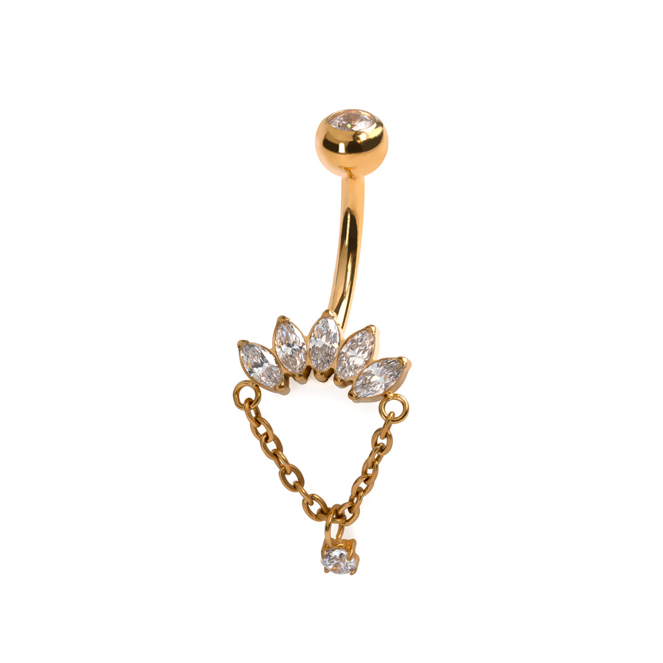 Nakit za pupak s ovalno brušenim kamenčićima i lancem