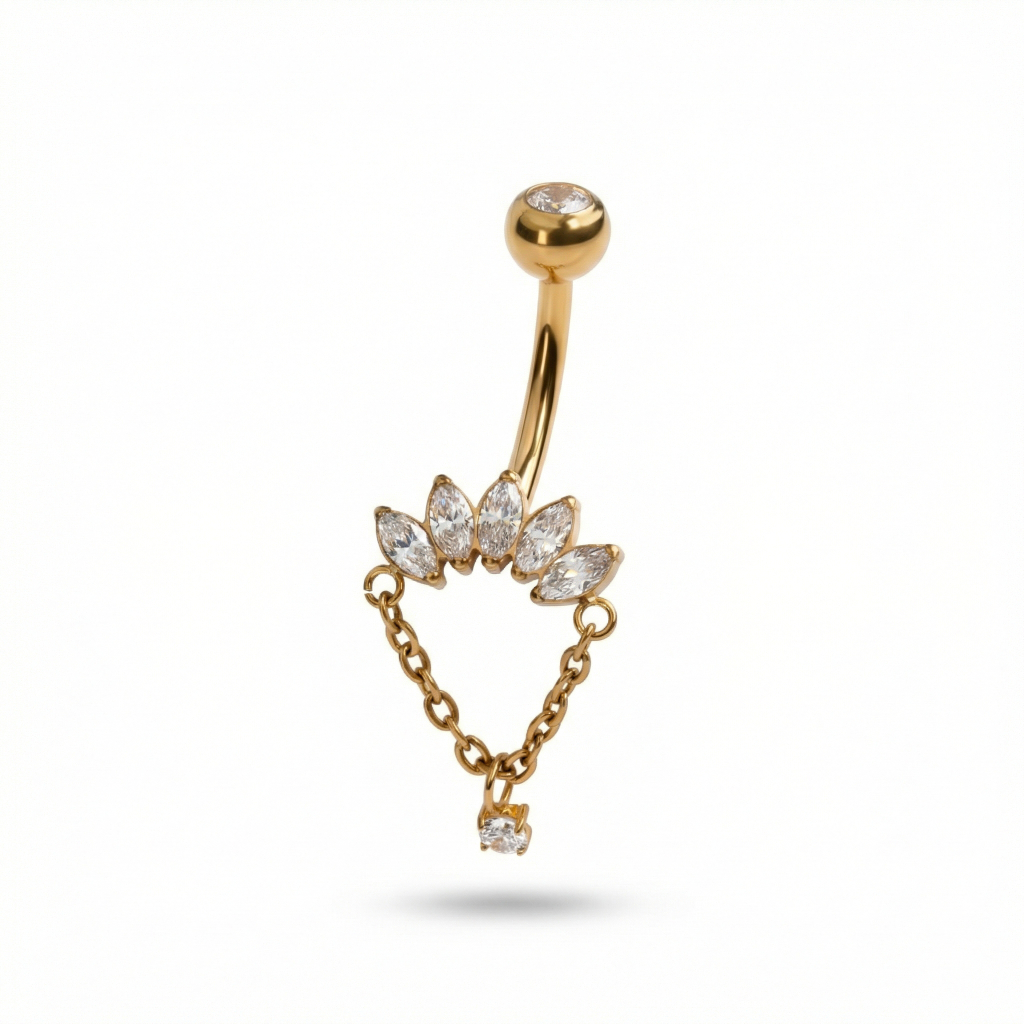 Nakit za pupak s ovalno brušenim kamenčićima i lancem