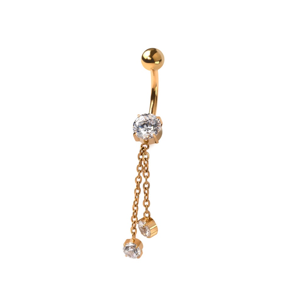 Titanium belly ring with chains and stones