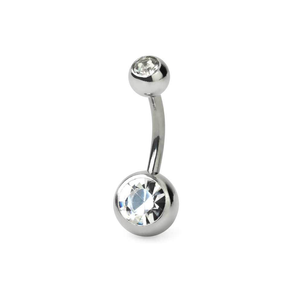 Titanium belly button ring double jeweled