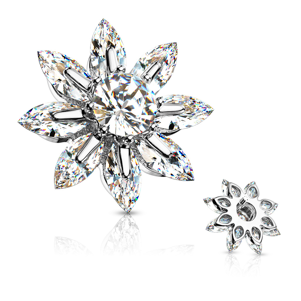 Dermal top with flower of studded petals and large central gem