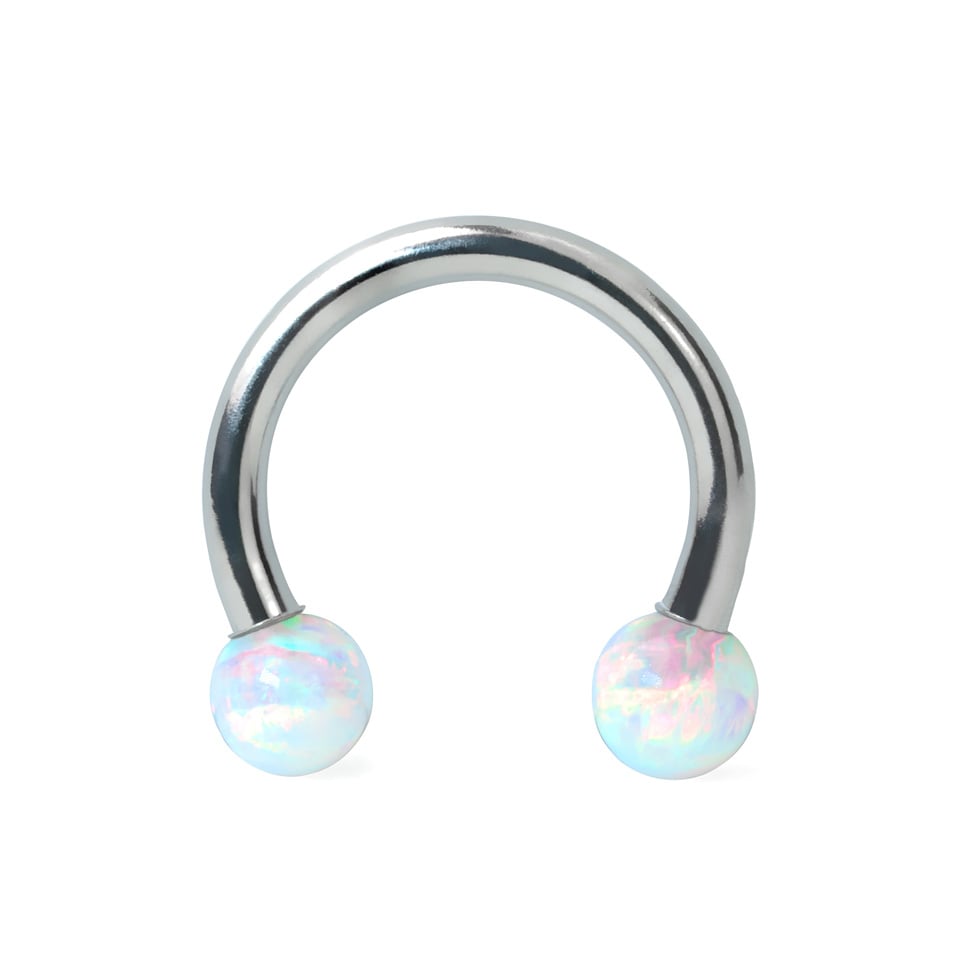 Circular barbell with internally threaded opal stones