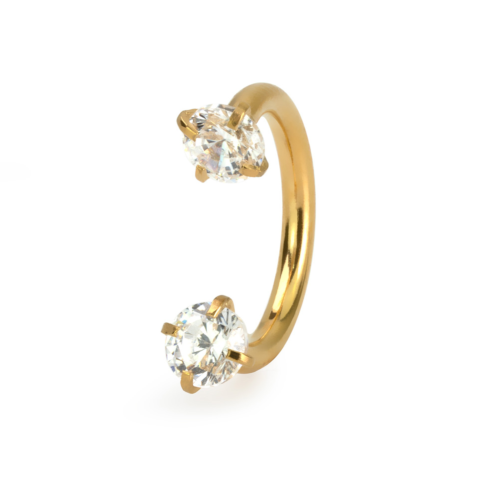 Circular barbell internally threaded with round stones