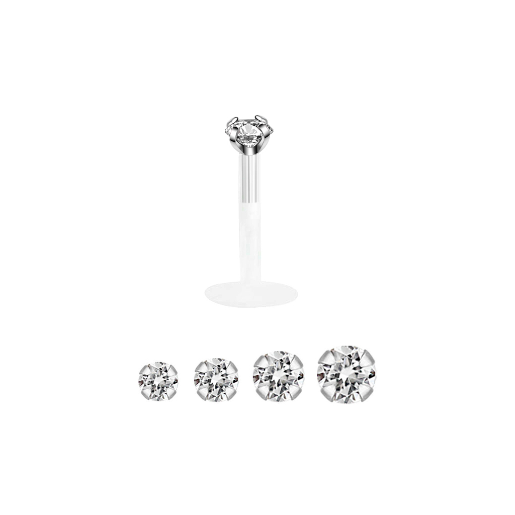 Labret s iglom od PTFE-a i kamenčićima od 14K zlata
