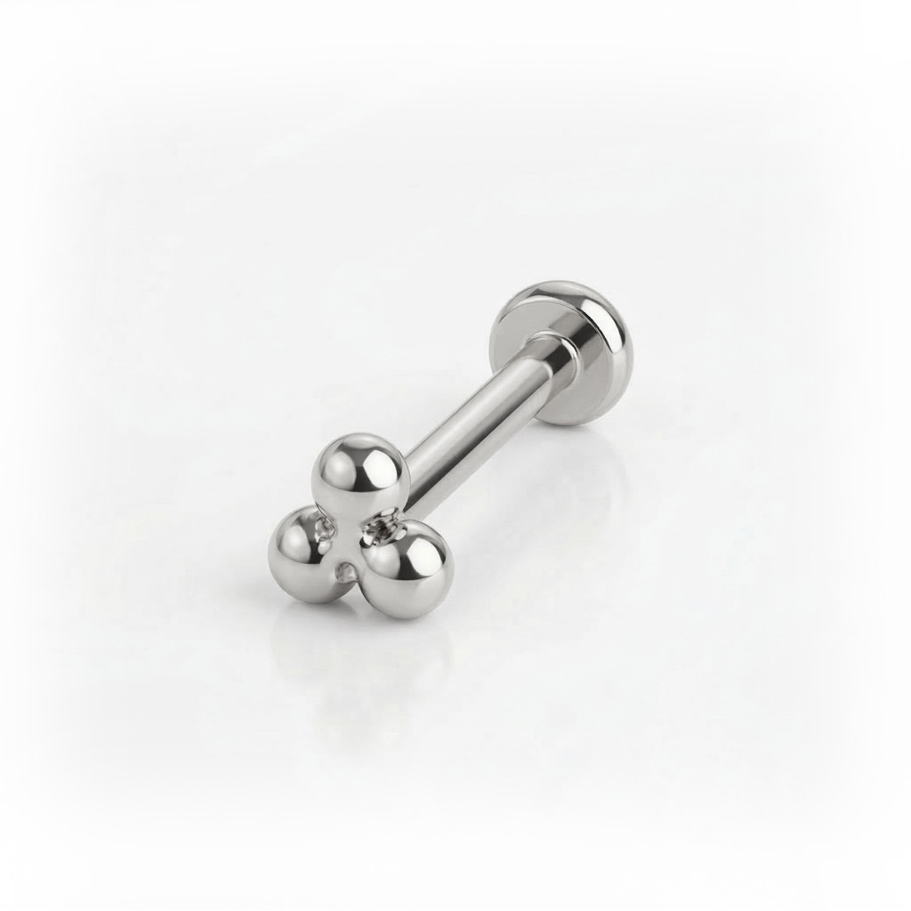 Titanium push-in labret with triangular ball cluster top