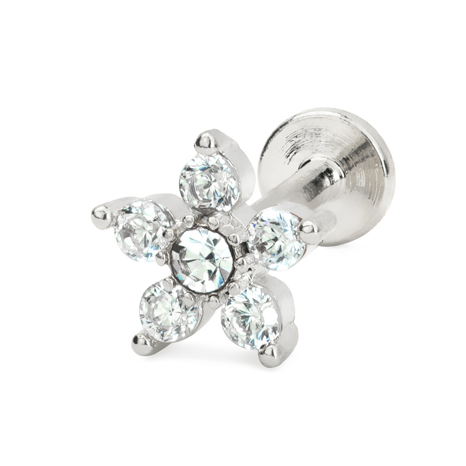 Labret s unutarnjim navojem i cvjetićem s kamenčićima