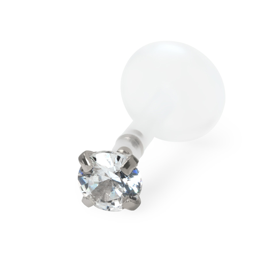 Push-in labret made of PTFE with choice of prong set stone