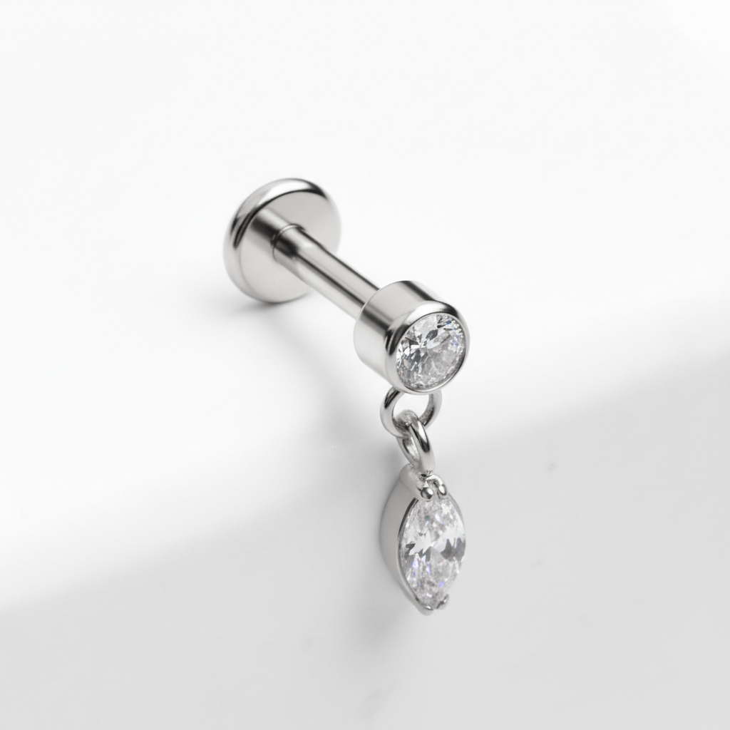 Titanium labret with marquise charm