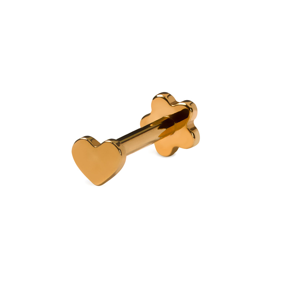 Double ended titanium labret with flower and heart