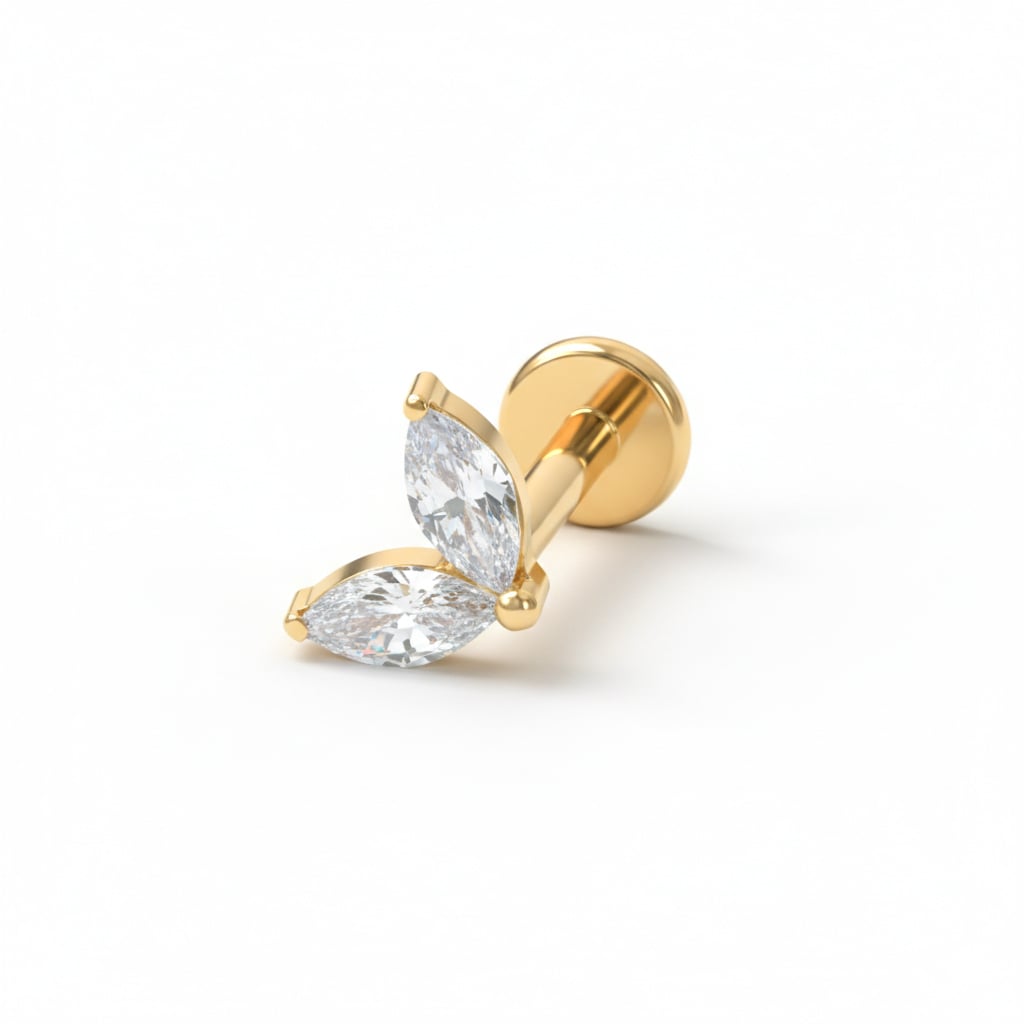 Labret od titanija s dva jednaka kamenčića