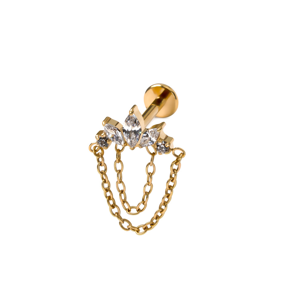 Titanium labret with stones and chains